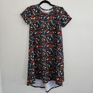 LuLaRoe Carly Beige Red Green Geometric Floral Dress Oversized High Low XXS